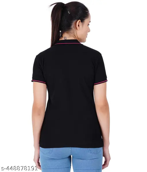 Women's cotton polo half-sleeve shirt, solid pattern, size S for bust 35in and length 25in