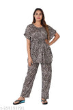 Quality satin kaftan night suit with top & pyjama pocket, printed design in soft fabric - ideal for loungewear or sleepwear
