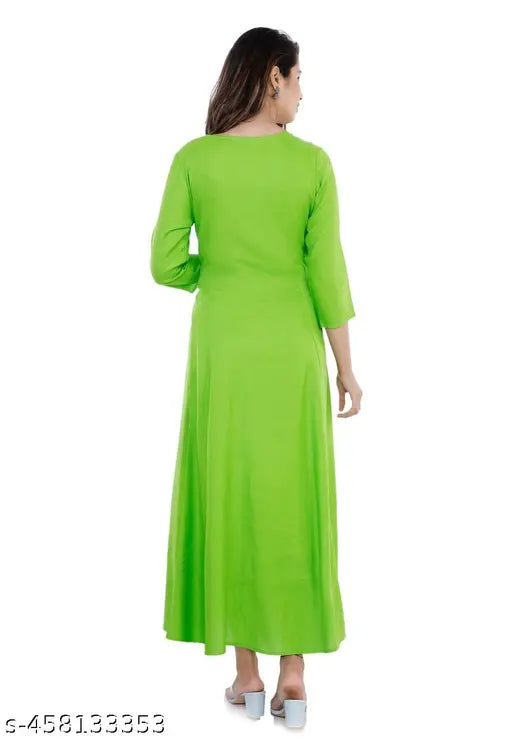 Lime green long sleeved dress with a V-neck