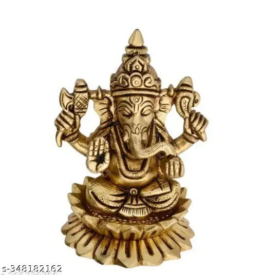 Brass Ganesha statue, 350gm, intricate Indian decorative showpiece, 2.5" L x 3.5" H x 2.5" B