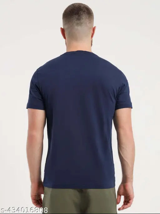 Men's cotton round neck t-shirt by Lauren Adams, featuring printed design. Short sleeves, available in M (38in/27in), L (40in/28in), XL (42in/29in). Comfortable wardrobe essential made in India
