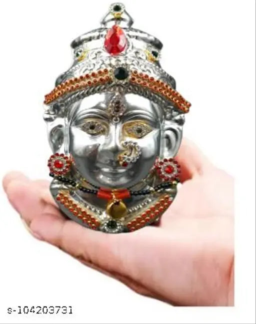 German silver Lakshmi face, Indian metal idol of Hindu goddess