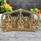Metal Laxmi Ganesh Saraswati Peacock Frame idol, Indian god set for home temple decor