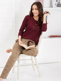 Cotton pink maroon heart printed women's full sleeve pyjama set, vibrant colors and flattering cut for comfortable loungewear