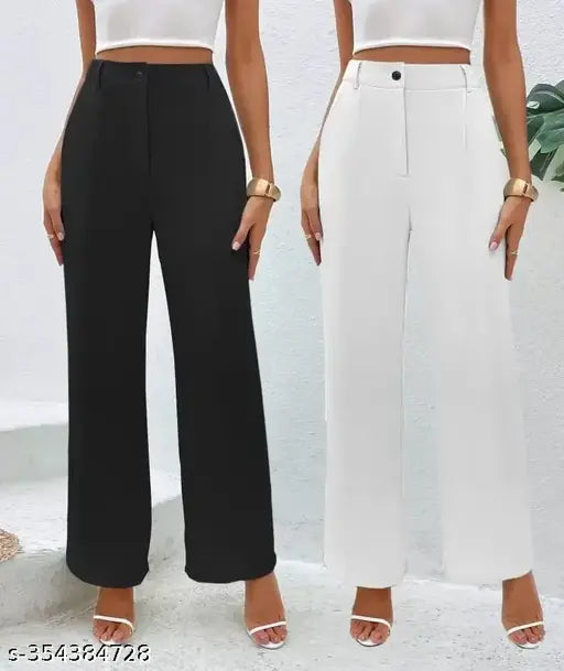 New trendy women's pants, black high waist with button closure