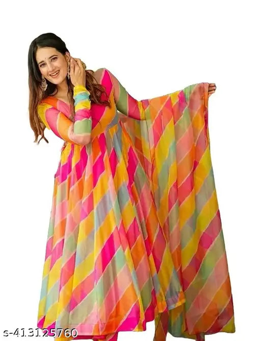 Floral printed Georgette kurti with dupatta set, new Bollywood style dress in blue - women's long maxi dress for parties or weddings, Indian-origin
