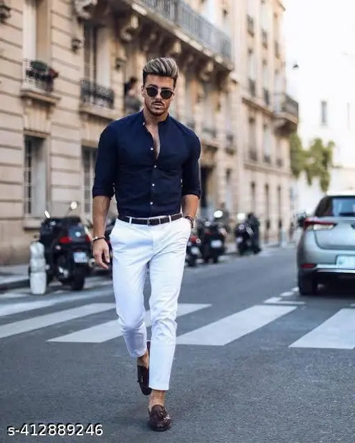 White cotton blend jeans for men - Solid style, size 26, 28, 30, 32 from India on display