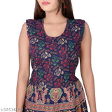 Blue and red patterned cotton midi kurta, short sleeve