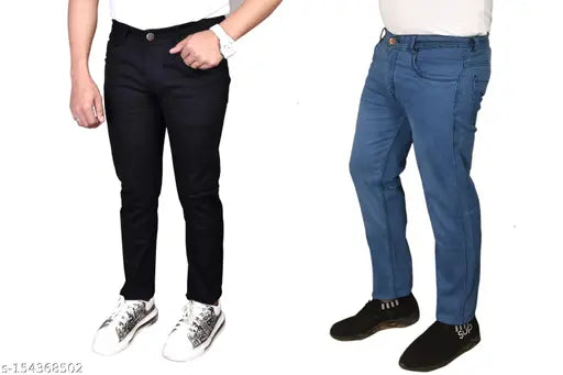 Unlimited fashion Denim solid pack of 2 men's jeans, varied sizes from 28-36, Indian origin