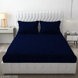 Premium royal blue satin stripe fitted bedsheet with pillow covers - stain-resistant, wrinkle-free, and hypoallergenic for summer use