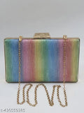 Stylish vintage collection HEXCEL hand wallet/clutch, slim purse, glittery multi-colored material with chain strap