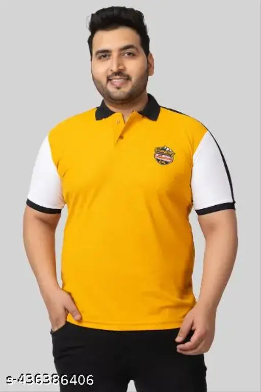 Plus size men's polycotton colorblocked polo neck T-shirts, vibrant contrast panels, sleek collar, India
