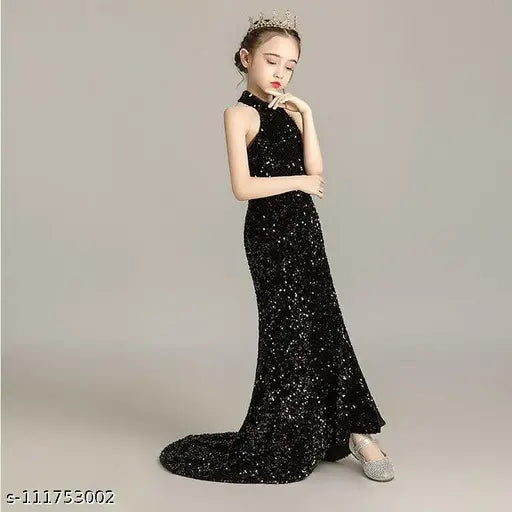 Acrylic sleeveless printed net prom dress for 2-3 years and 3-4 years old, beautifully showcasing Indian design