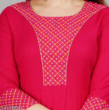 Rayon anarkali suit, pink with embroidery