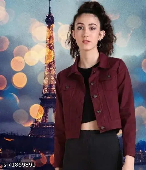 Denim full sleeve cotton jacket & waistcoat, trendy Martin plane pattern on long sleeves for women's or ladies fashion, Indian-origin solid denim attire