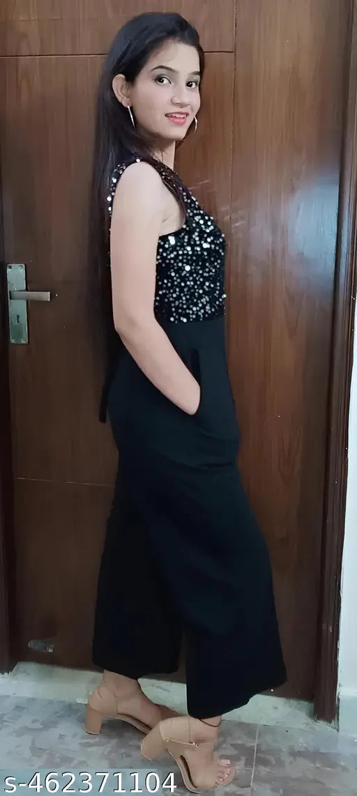 Lycra sleeveless embellished net women's jumpsuit, Pretty Women Jumpsuits India fashion