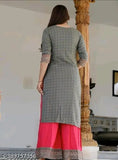 Printed rayon kurti set with dupatta and palazzos, three-quarter sleeves, Indian origin