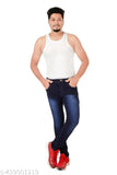 Dark blue stretchable men's denim jeans, regular fit, solid color