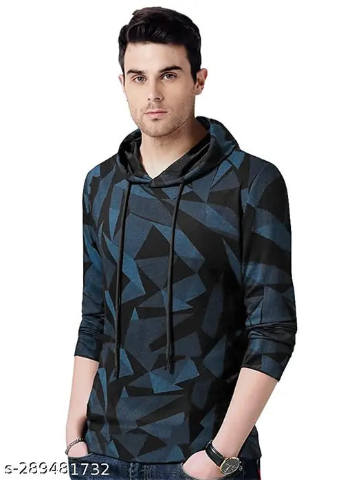Green cotton looper men's printed hooded t-shirt with long sleeves, perfect for athletic activities and workout