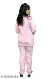 Baby pink women's woolen winter nightsuit with long sleeves, made in India