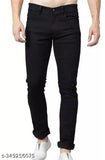 Cotton blend plain black jeans for men, size 28/30/32 - Indian denim wear