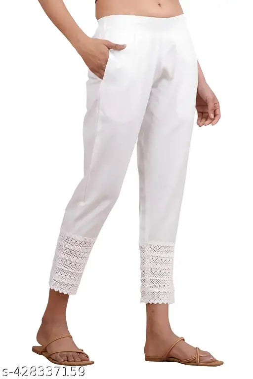 Red cotton women's regular fit office pants