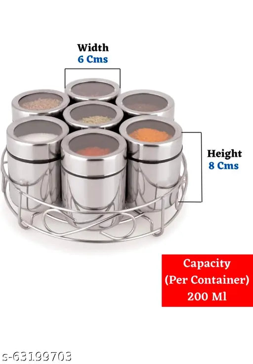 Stainless steel spice box set with wire stand, 200ml capacity