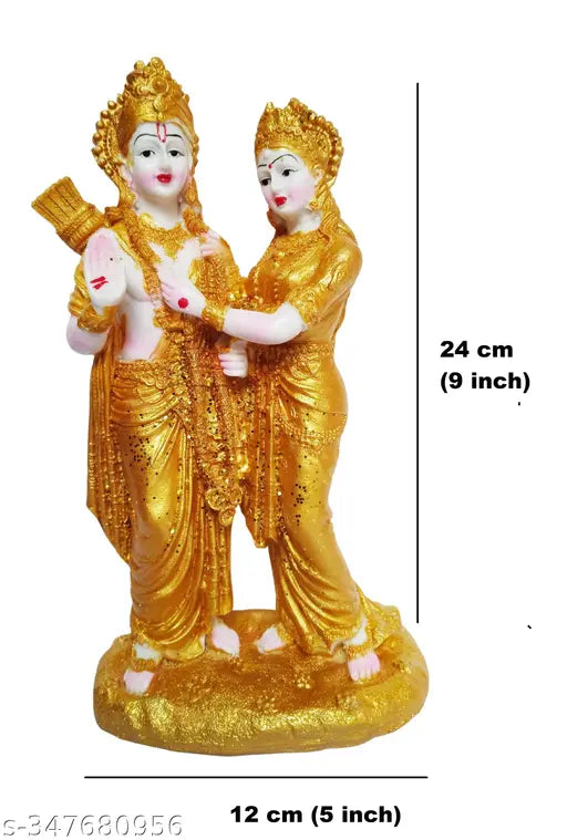 Antique finish polyresin Lord Sita Ram love couple statue, 24cm, Hindu decorative showpiece