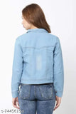 Indian made denim jacket with solid pattern and Hello Kitty design, perfect for women's casual wear