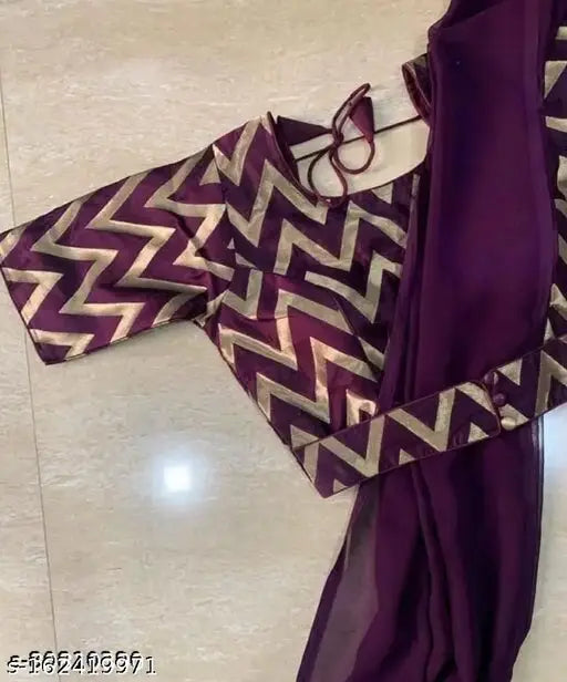 Maroon, chevron pattern sari with draped end