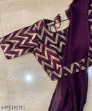 Maroon, chevron pattern sari with draped end