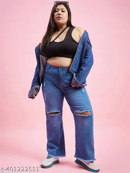 Plus size women's high rise straight fit cotton jeans