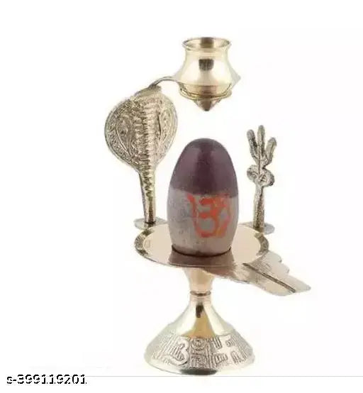 Brass Narmadeshwar Shivling Jalhari Base with Trishul for Shivratri Pooja, Indian temple decor