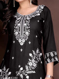 Women's embroidered Viscose Rayon Kurta Set with matching pants - 3/4 sleeves, single size, embroidered net design, available in S-XXXL. Indian handcrafted traditional attire on display