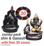 Handcrafted resin Adi Shankara SHIV JI and golden Ganeshji incense holders, Indian decorative showpiece with free 30 back flow incense cones