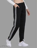 Black women's athletic pants with white stripes
