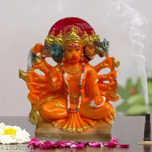 Orange marble Hanumanji statue, Tulika Collections Panchmukhi, 15cm height, Vastu-friendly gift showpiece