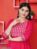 Pink viscose rayon anarkali, solid combo in shades of pink, traditional Indian outfit with three-quarter sleeves