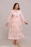 Rayon pink gowns, three-quarter sleeves, printed combo by Fashion Zest - perfect for wedding & party fashion in India