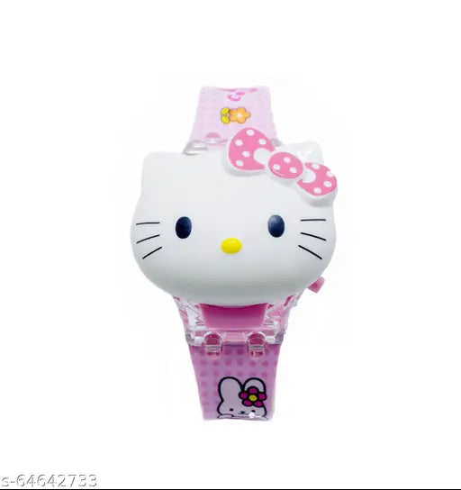 3D Hello Kitty Face Based Toy Design Digital Glowing Watch with Disco Music and Blinking Lights for Kids | for Boys Girls- Good Birthday Return Gift