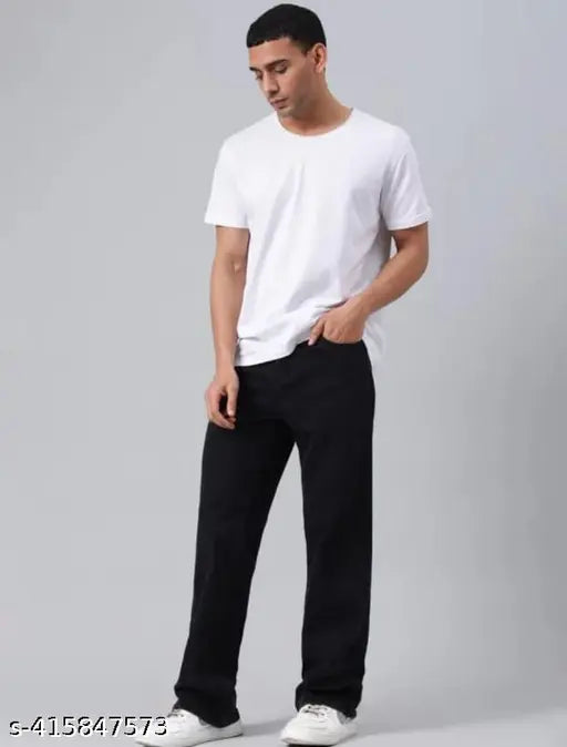 Loose fit black cotton trousers men's slim fit
