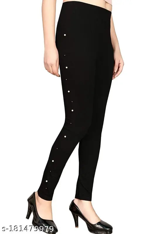 Cotton blend jeggings for women and girls, solid net, fashionable activewear for diverse sizes (26-32), Indian origin
