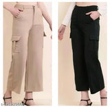Classic cotton-lycra trousers, solid net, women's fashion - India