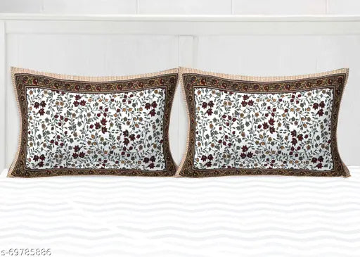 Tan Eleven pure cotton floral printed double king size bedsheet with 2 pillow covers, brown and 90x108 inches