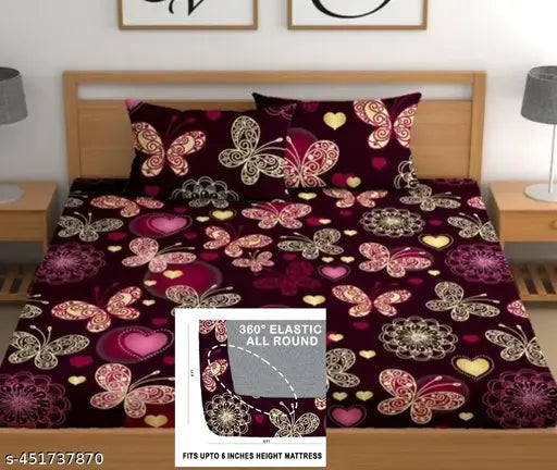 White and cotton blend elastic fitted bedsheets with 2 pillow covers, king size (72x78) for up to 6-inch mattress, perfect for heavy winter. Breathable, moisture-wicking, fast-drying