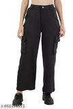 Cotton blend mid waist cargo trousers for women's regular use and casual wear, solid net style available in multiple sizes (S-XXXXL)