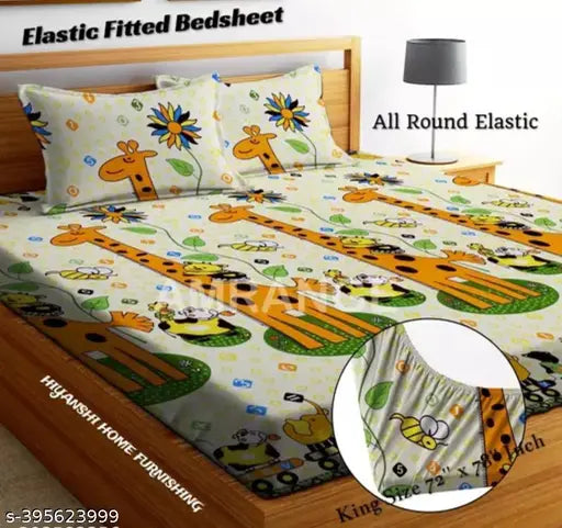 New Town Glace cotton king size elastic fitted double bedsheet 72x78 inches with 2 pillow covers, suitable for 4-8 inch mattresses