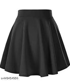 Black, pleated skirt with a fitted waist and a flared hem