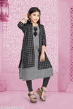 Cotton three-quarter sleeve checked kurti for kids aged 6-16 years, made in India