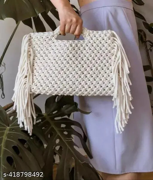 Macrame women's handbag, cotton tassel, large tote